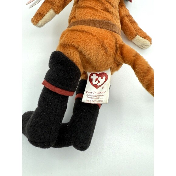 Ty Beanie Babies Puss In Boots Shrek the Third Plush Dreamworks Cat 2007 Tags - Picture 3 of 4